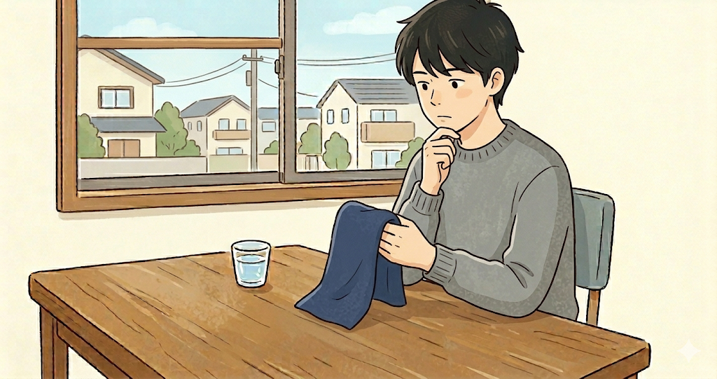 He picked up a simple, plain hand towel and seemed to be thinking for a moment.
