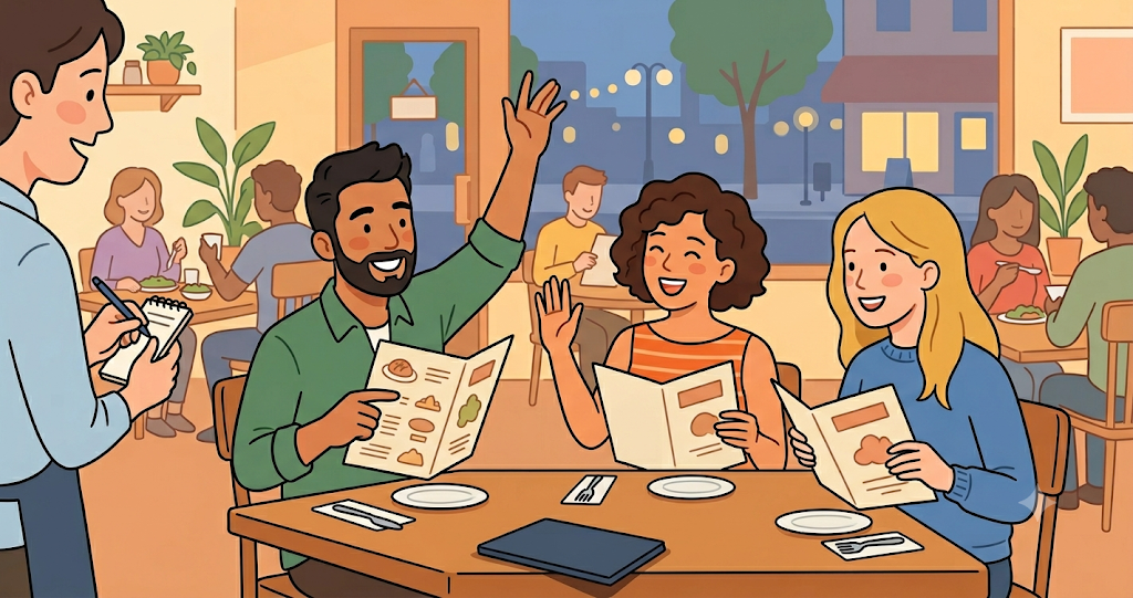 The image of people who order a draft beer right off the bat while looking at the menu.